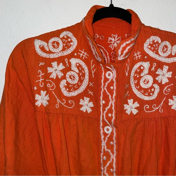 Vintage 1970s Embroidered Button-Front Pocket Maxi House Dress - Picture 6 of 8